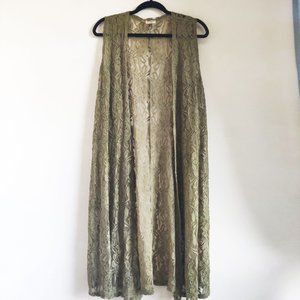 LuLaRoe Joy Lace Duster Vest Olive Green